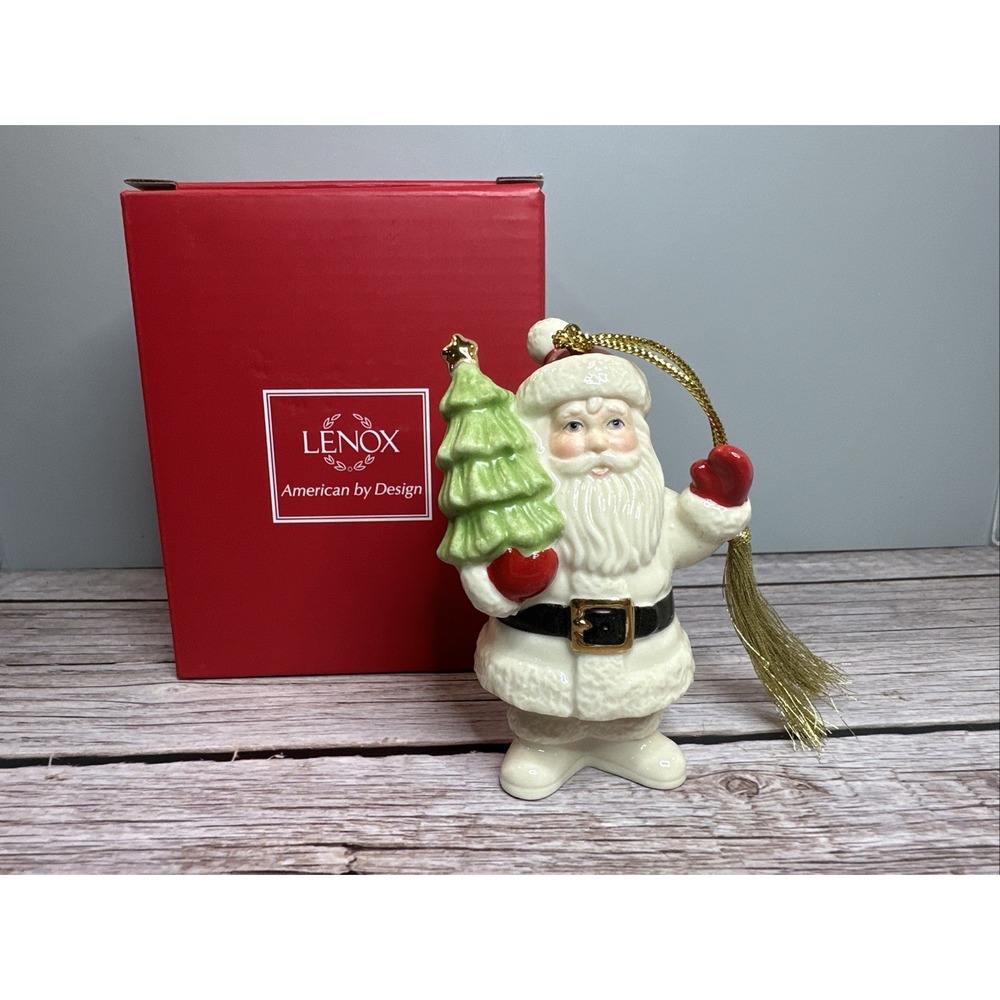 Lenox Very Merry Santa Claus Porcelain Christmas Ornament Holding‎ Tree